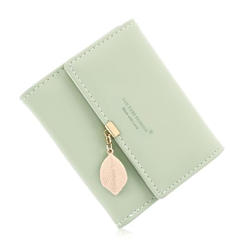 CALIYO Geldbeutel Damen aus Glattem und Weichem Synthetisches Leder Geldbörse klein Kurzformat Portemonnaie Farben mit vielen Fächern（Jadegrün）