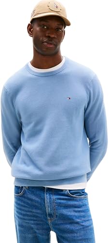 Tommy Hilfiger Herren Pullover Essential Structure Crew Neck Regular Fit, Blau (Brisk Blue), L