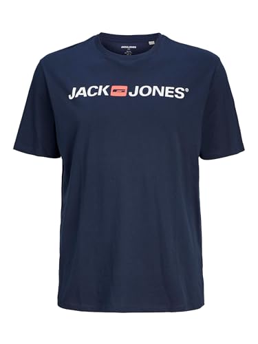 JACK & JONES Herren Designer Rundhals T-Shirt JJECORP Logo Übergrößen Kurzarm Jersey Plus +Size Shirt, Farben:Navy, Größe:7XL