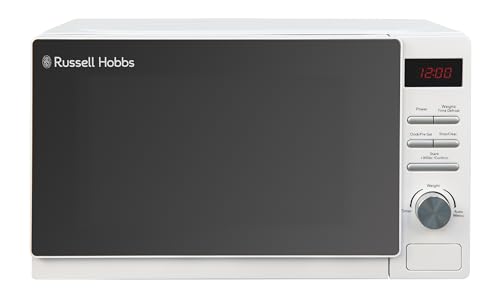 Russell Hobbs RHM2079A Digitale Solo-Mikrowelle, 20 L, 800 W, 5 Leistungsstufen, automatisches Auftauen, 8 automatische Kochmenüs, Uhr und Timer, einfache Reinigung, Weiß