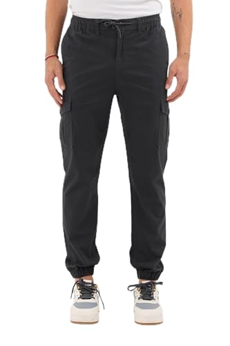 COMEOR Cargohose Herren Stretch Relaxed Fit – Chino Hose Baumwolle Männer Cargo Outdoorhosen, Wanderhose, Baggy Freizeit mit 6 Taschen & Kordelzug (Dunkelgrau, L)