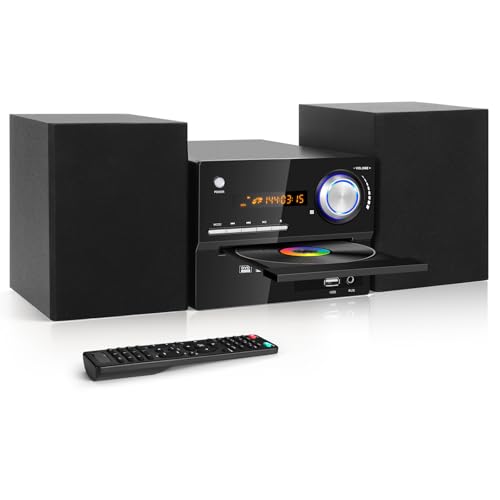 Kompaktanlage mit CD-DVD-Player, Vintage HiFi Stereoanlage Heimlautsprecher 30W mit Bluetooth, CD-DVD-Player, FM-Radio, Aux-Eingang, USB-Eingang, Mikrofon-Eingang & RCA-Ausgang, 3-Teiliges Audiosystem