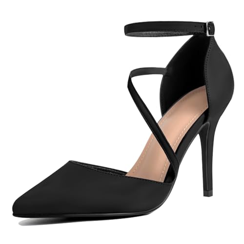 SICARE Women's High Heels Pumps Closed Pointed Toe Cross Strap D'Orsay Pumps Stiletto Heels Wedding Party Dress Shoes for Bridal Black 38