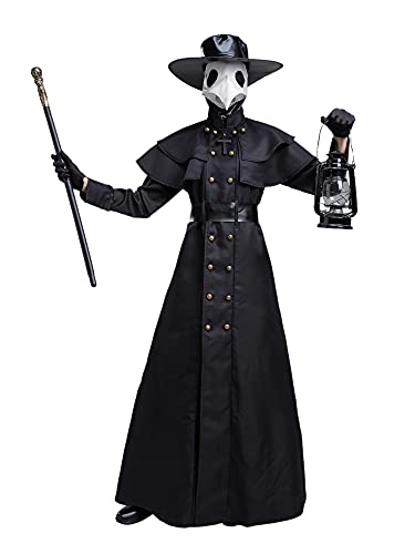 Feynman Herren Mittelalter Steampunk Pest-Doktor Pest Arzt Halloween Kostüm mit Pestdoktor Accessoire Set (XXXL, Schwarz)