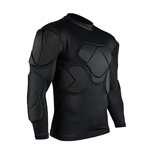 QIKEGooods Sports Gepolsterte Kompression T-Shirt Tops Langarm Guard Schutzhemd Schulter Rippe Brustschutz für Outdoor Fußball Basketball Paintball Rugby
