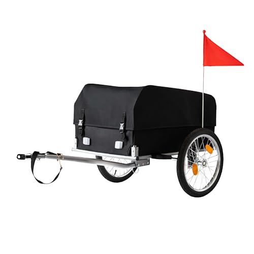 Relaxdays Fahrradanhänger Lastenanhänger, klappbar, 120 L, Regenschutz & Fahne, HBT: 59x124x69 cm, Fahrradwagen, Farbe