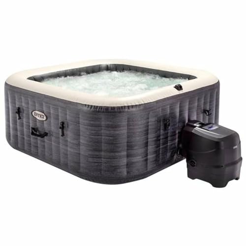 Intex 28450 - Whirlpool aufblasbar PureSpa Greystone Deluxe Quadrat, 4 Personen, 140 Düsen, Heizung und Wasseraufbereitung, PVC, Grau, 175x175x71 cm