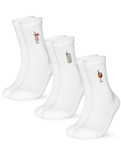 Occulto Damen & Herren Motiv Tennissocken 3er Pack (Modell: Robin), Statement Tennis Socken Drinks 39-42