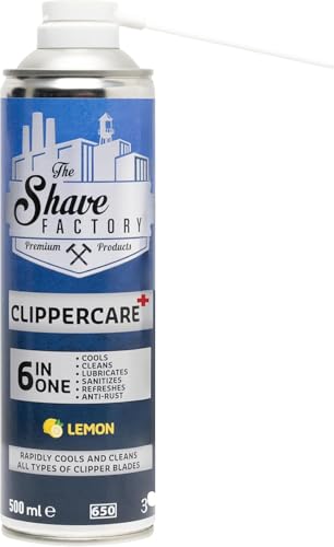 THE SHAVE FACTORY Clippercare – 6-in-1 Spray 500ml – Wartungsspray für Haarschneidemaschinen – Kühlt, Reinigt & Schmiert – Klingenreiniger & Schmiermittel für Haarschneider & Trimmer