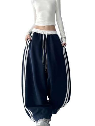WANLAI Jogginghose Damen Baggy Sweatpants Y2K Teenager Mädchen Sporthose Vintage Weites Bein Freizeithose Lockere Hosen mit Taschen