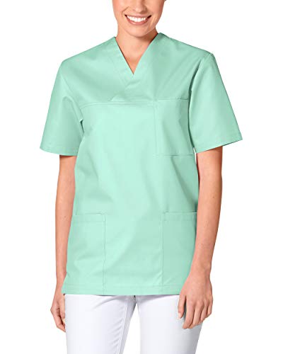 CLINIC DRESS Schlupfkasack - Unisex Kasack Damen und Herren bunt für Pflege und Altenpflege, Kurzarm und Brusttasche, 95 Grad Wäsche Opal, L