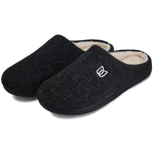 WateLves Filzpantoffeln Herren Hausschuhe Pantoffeln im Herbst und Winter Slipper Unisex mit Rutschfest Sohle Filzlatschen(Schwarz, 42/43EU)