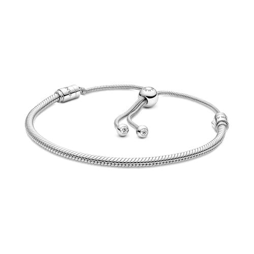 PANDORA Moments Schiebeverschluss Schlangen-Gliederarmband aus Sterling-Silber, Moments Collection, Größe: 28, 599652C01-2