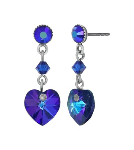 Konplott: pendelnde Ohrstecker Hearts for Us blue/lila, hängende Kristallohrstecker mit Kristallherz, blau-lila, für Damen/Frauen