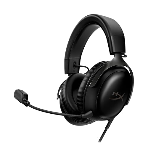 HyperX Cloud III – Kabelgebundenes Gaming-Headset, PC, PS5, Xbox Series X|S, abgewinkelte 53mm-Treiber, DTS, Memory-Schaum, Stabiler Rahmen, ultraklares 10mm-Mikrofon, USB-C, USB-A, 3,5mm, Schwarz