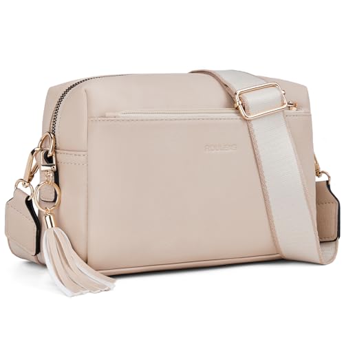 Roulens Damen Handy Umhängetasche,Veganem Leder Crossbody Schultertasche,Breiter Riemen Abendtasche mit drei Reißverschlussfächern Handtasche mit Kartenschlitz Verstellbar Abnehmbar Schultergurt