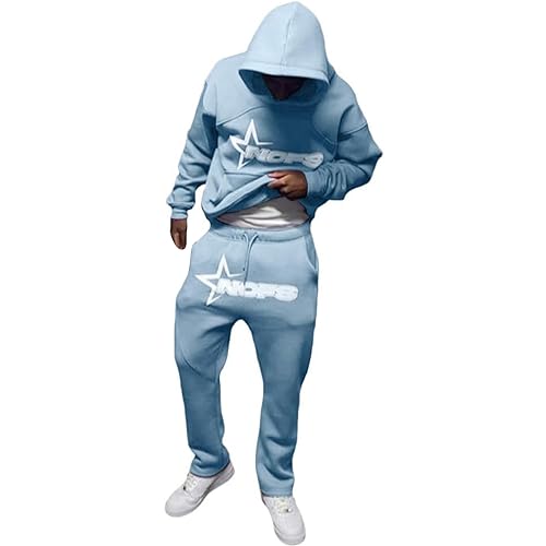 Streetwear Trainingsanzüge für Herren | Buchstaben Drucklose Hoodies und Jogginghosen Y2K Männer | Hip Hop Hose Streetwear Tracksuit Pullover Lässig Oberteile und Sporthosen (2 Stück Anzug)