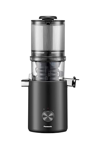 Panasonic MJ-L900KXE Entsafter, 1,5 l Fassungsvermögen, 120 mm Einfüllöffnung, 55 U/min, siebloses Filtersystem, spülmaschinengeeignet, leicht zu reinigen, Sorbet-Aufsatz, Schwarz