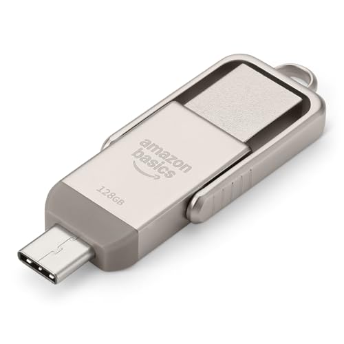 Amazon Basics USB-Speicherstick, USB-Stick mit zwei Anschlüssen (USB-C und USB-A), 128GB, Champagner-Silber