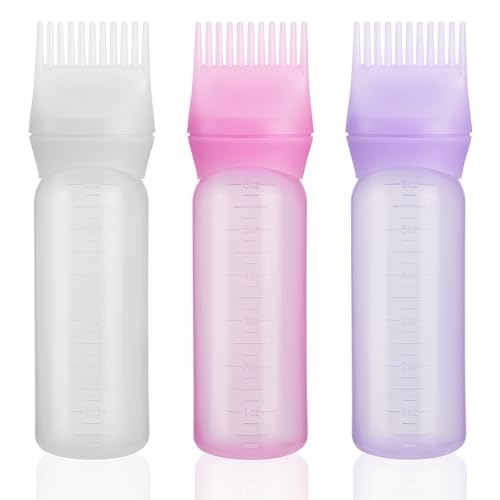 PAEFIU 3 Stücke Haaröl Applikator, 170ml Hair Oil Applicator Bottle mit Abgestufter Skala, Wurzelkamm-Applikatorflasche Haarfärbebürste Scalp Applicator für Hair Oiling Haar Colorationen