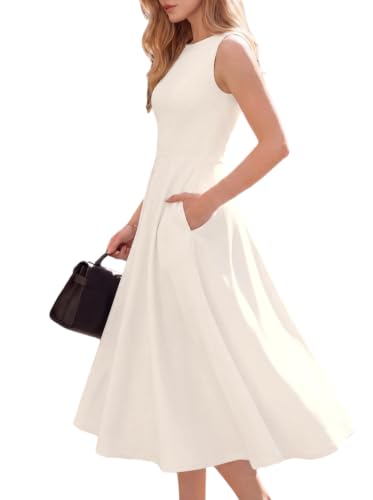 Belle Poque Damen Midi Kleid Ärmellos A-Linie Cocktailkleid Mit Taschen
