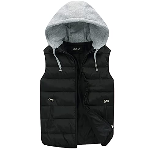 YOUTHUP Herren Steppweste mit Kapuze Leicht Winterweste Outdoor Dicke Freizeit Gilet Ärmellos Jacke Sport Weste, Schwarz, XL
