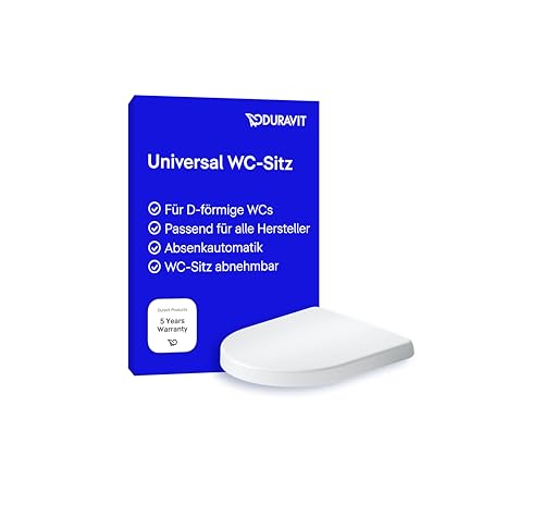 Duravit WC-Sitz Univavo, WC-Sitz D-shaped, Klobrille mit doppelter Absenkautomatik, Toilettendeckel Quick Release für einfache Montage, Klodeckel made in EU, Urea-Duroplast, Edelstahlscharniere, Weiß