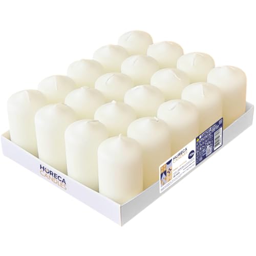 Horeca Candles - Stumpenkerzen - Elfenbein - Ø 4 x 7 cm - 20er Set Blockkerzen - Lange Brenndauer 12 Stunden - Ohne Duft - Kerzen für Haushalt, Feiern und Gastronomie