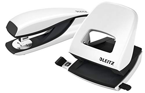 Leitz NeXXt Locher und Heftgerät Set für bis zu 30 Blatt, Inkl. Heftklammern, perlweiß, WOW, 50951001