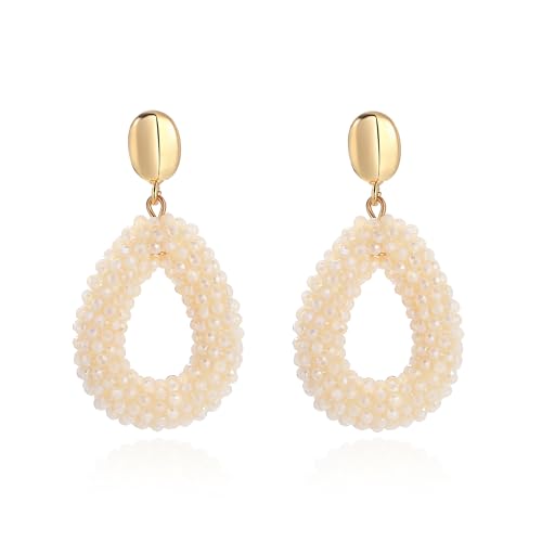 Beige Boho Ohrringe hängend für Damen,Tropfenförmige Reisperlen Leichte Ohrringe Eleganter Hingucker für Frauen Modischer Schmuck
