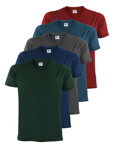 ALPIDEX Herren T-Shirts 5er Set mit V-Ausschnitt Shirts Basic Shirt Baumwolle Kurzarm Einfarbig S M L XL XXL 3XL 4XL 5XL, Größe:L, Farbe:Earth