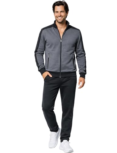 Morgenstern Hausanzug Herren Set Trainingsanzug Freizeitanzug Baumwolle 2-teilig graue langarm Jacke lange schwarze Hose Größe M