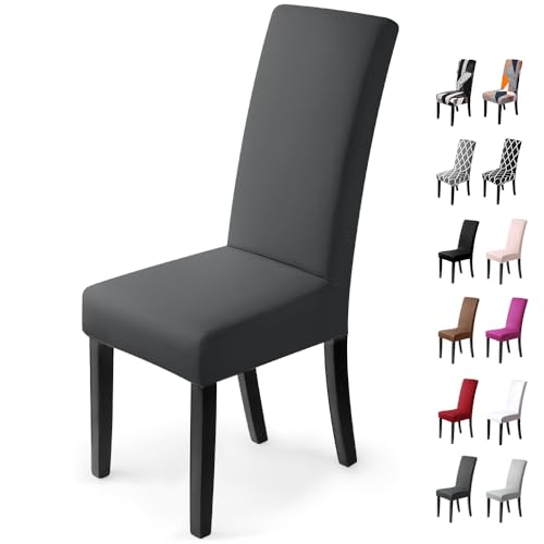Stuhlhussen 2Stück,Stretch-Stuhlbezug elastische moderne Husse Elasthan Stretchhusse Stuhlbezug Stuhlüberzug.bi-elastic Spannbezug,sehr pflegeleicht und langlebig Universal(2 StückSilber-Dunkelgrau)