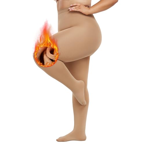 Sfit Thermo Strumpfhose Damen Grosse Grössen Winter Strumpfhosen Gefüttert Plus Size Fleece Thermostrumpfhosen Dick Warme Leggings Übergröße Plüschstrumpfhose(Hautfarben,5XL-6XL)
