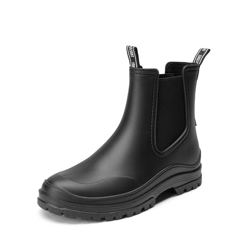 DREAM PAIRS Damen Halbhoch Chelsea Boots Ankle Wellies Wasserdicht Regenstiefel Bequem Anti-Rutsch Reitstiefel