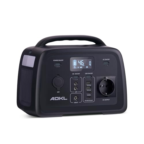 ADKL Tragbare DC Powerbank Powerstation, 320Wh Akku für mehrere Geräte, LiFePO4 Akku, 300W Solargenerator mit 300W AC/PD 60W USB-C Ausgang, Für Camping, Draußen, Reisen, Notfälle.