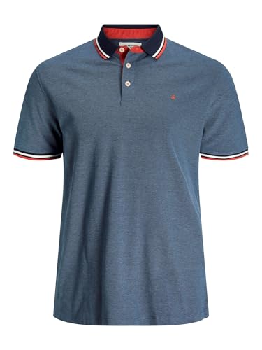Jack & Jones Herren + Fit Polo Shirt JJEPAULOS Uni Sommer Hemd Kurz Arm Pique Cotton Big Size, Farben:Blau, Größe:4XL