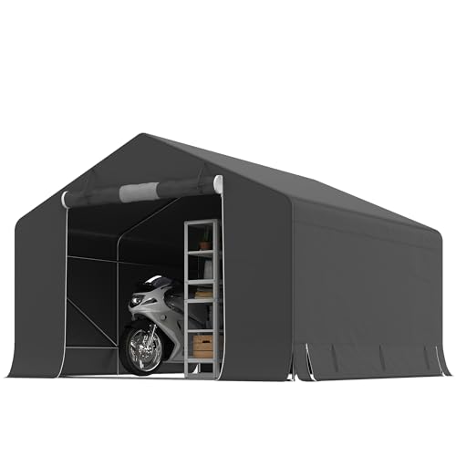 Outsunny Garagenzelt 300 x 300 x 210 cm wasserdicht Fahrradgarage mit aufrollbar Reißverschlusstür & Seitenwand Fenster, Handschuhe wetterfest Carport Lagerzelt Gerätezelt für Gartengeräte Fahrräder