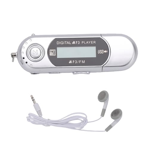 Asixxsix USB-MP3-Player, Digitaler Retro-Musikplayer mit Kabelgebundenem Kopfhörer, Tragbarer USB 2.0-MP3-Player-Stick für Laufen, Aufnehmen, Fitnessstudio, Joggen, Sport (Silver)