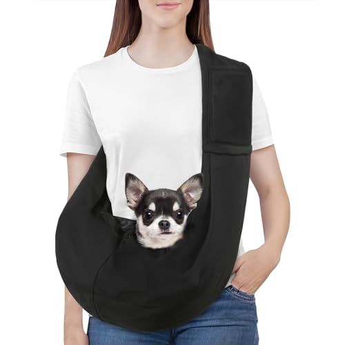 Pawaboo Hundetragetasche Welpen, Tragbare Transporttasche für Hunde Bis zu 12 lbs, Tragetuch Hunde Katzen, Outdoor Hund Tragetuch Haustiere Umhängetasche für Klein Hund Katze, Schwarz