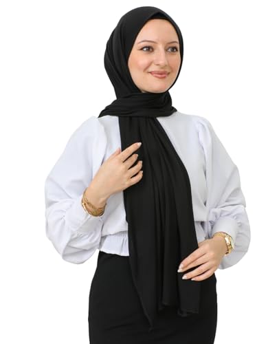 Prien Hijab Kopftuch Für Damen, Frauen Schal Kleider, Modern Kopftücher Weicher Jersey, Muslim Kleid Türkisch Premium Gebetskopftuch, Umrah Geschenk, Hijab Set (Schwarz)