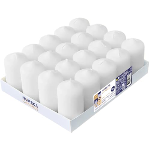 Horeca Candles - Stumpenkerzen - Weiß - Ø 4 x 7 cm - 20er Set Blockkerzen - Lange Brenndauer 12 Stunden - Ohne Duft - Kerzen für Haushalt, Feiern und Gastronomie