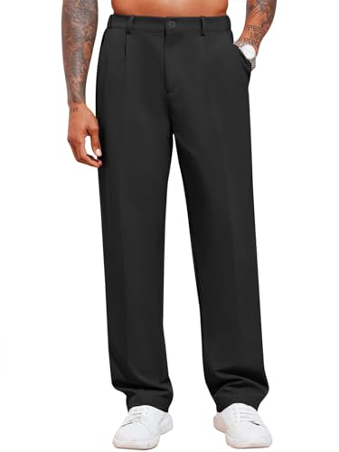 Runcati Herren Chino Hose Lockere Freizeithose Elegante Anzughose Stilvolle Stoffhose Männer Hosen für Business, Schwarz M