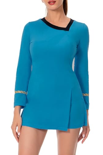 Zhinina Hemdkleid für Erwachsene, langärmelig, Uniform, figurbetontes Oberteil, klassisches Cosplay-Kostüm, Film, Arbeitskleidung, Blau, Mittel