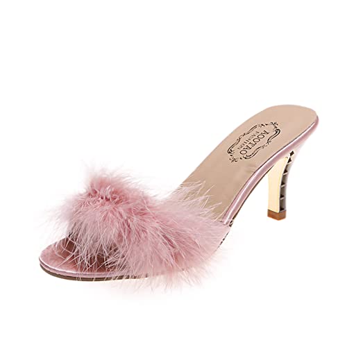 LOIJMK High Heels Sandaletten Damen Stiletto, Pumps Damen Sandalen Plüsch Dekoration Hausschuhe Mit Absatz Elegant Hoher Absatz Women Spitze Slippers Stöckelschuhe Partyschuhe Frauen Sandals