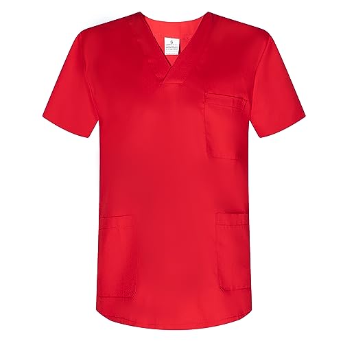 MISEMIYA - Medizinische Uniformen Unisex Top Krankenschwester Krankenhaus Berufskleidung - Medium, Rot