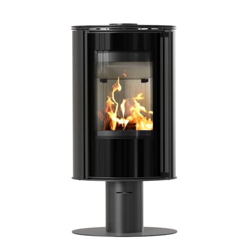 KRATKI Kaminofen aus Stahl mit Sockel Erik 5,5 kW Ø 150 mm – Freistehender Holzofen, effizient & umweltfreundlich, Clean-Glass-System und Termotec - ECODESIGN, BImSchV 2 - Moderne Optik, schwarz