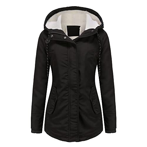 YYNUDA Damen Parka Winterjacke Lang mit Fell Kapuze warm gefüttert Slim Fit Mantel Outdoor Jacke für Winter, Schwarz, XL