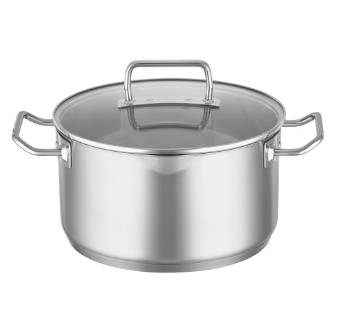 RÖSLE EXPERTISO Kochtopf, Hochwertiger Universaltopf aus Edelstahl 18/10, 24 cm, Glasdeckel, Innenskalierung, induktionsgeeignet, spülmaschinengeeignet, Silberfarben