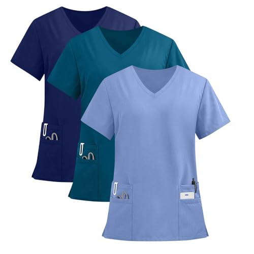 Generisch Kasacks Altenpflege Pflegeuniformen Medizinisches Kasack Mit Taschen Pflegeanzug Leicht Arbeitskleidung Vintage Arbeitsuniform Einfarbig Berufskleidung Bequem Damen(1-Navy,XL)